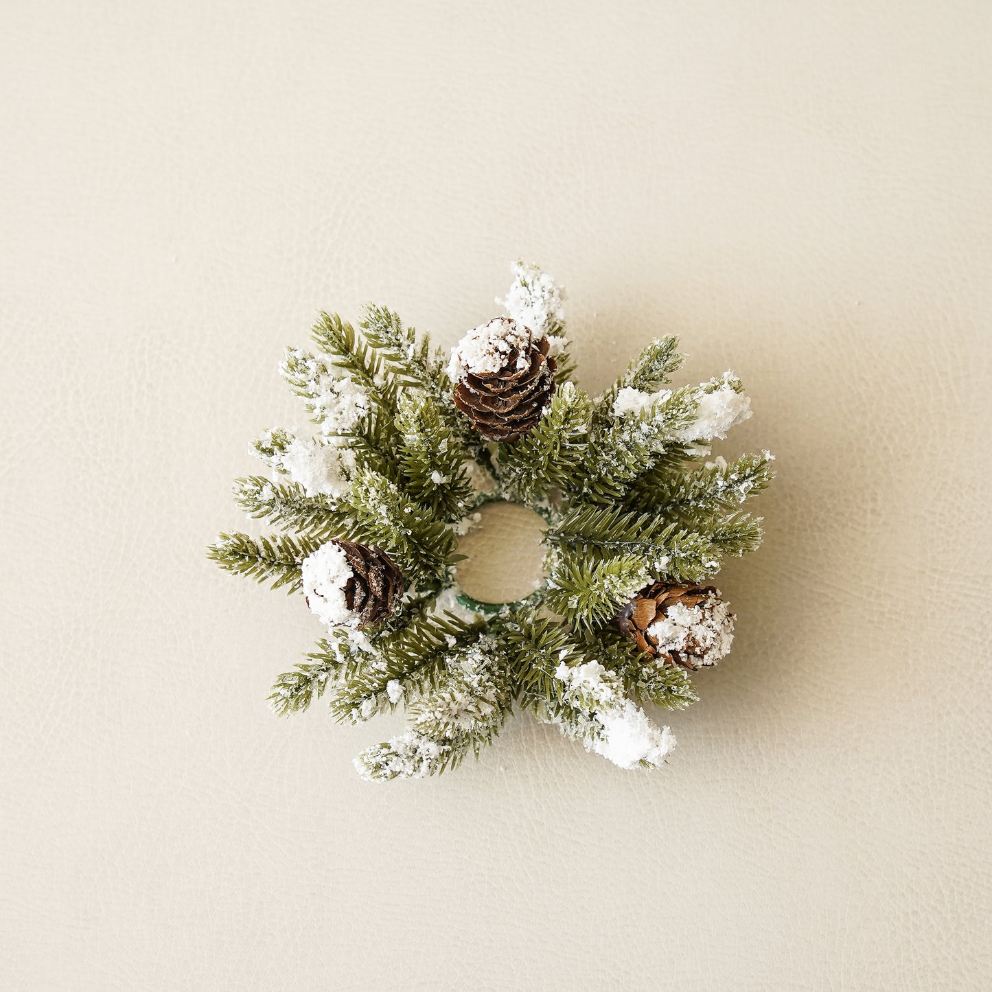 Snowy Mini Pinecone Candle Ring | Taper Candle Accessory