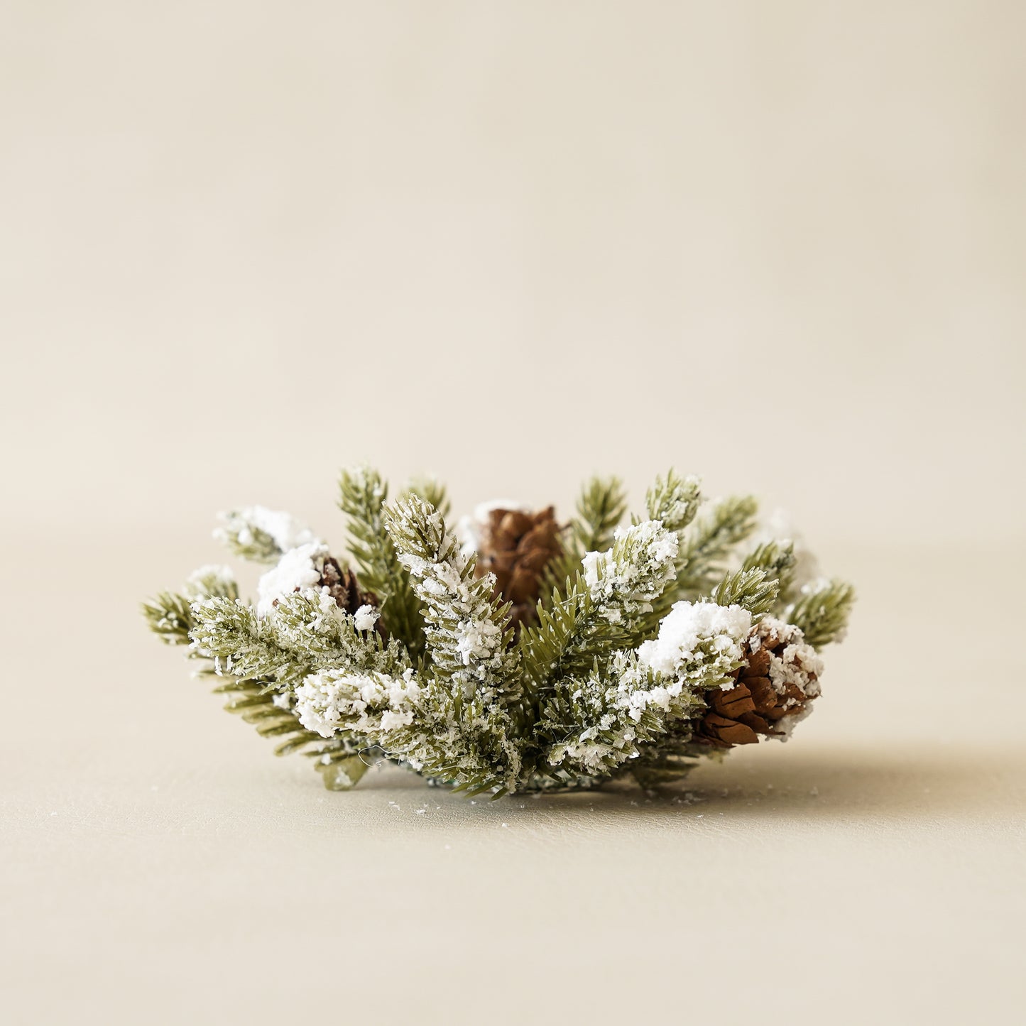 Snowy Mini Pinecone Candle Ring | Taper Candle Accessory