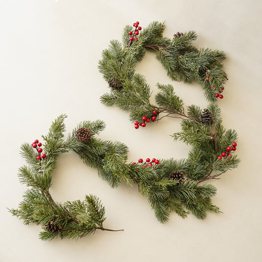 Ella Berry Spruce Garland | 6-Foot Holiday Garland with Red Berries & Pinecones
