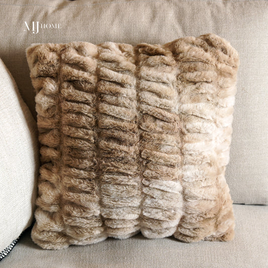Cream & Tan Faux Fur Pillow | 18"