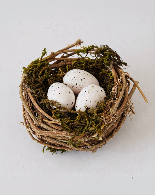 Mossy Twig Nest with Eggs