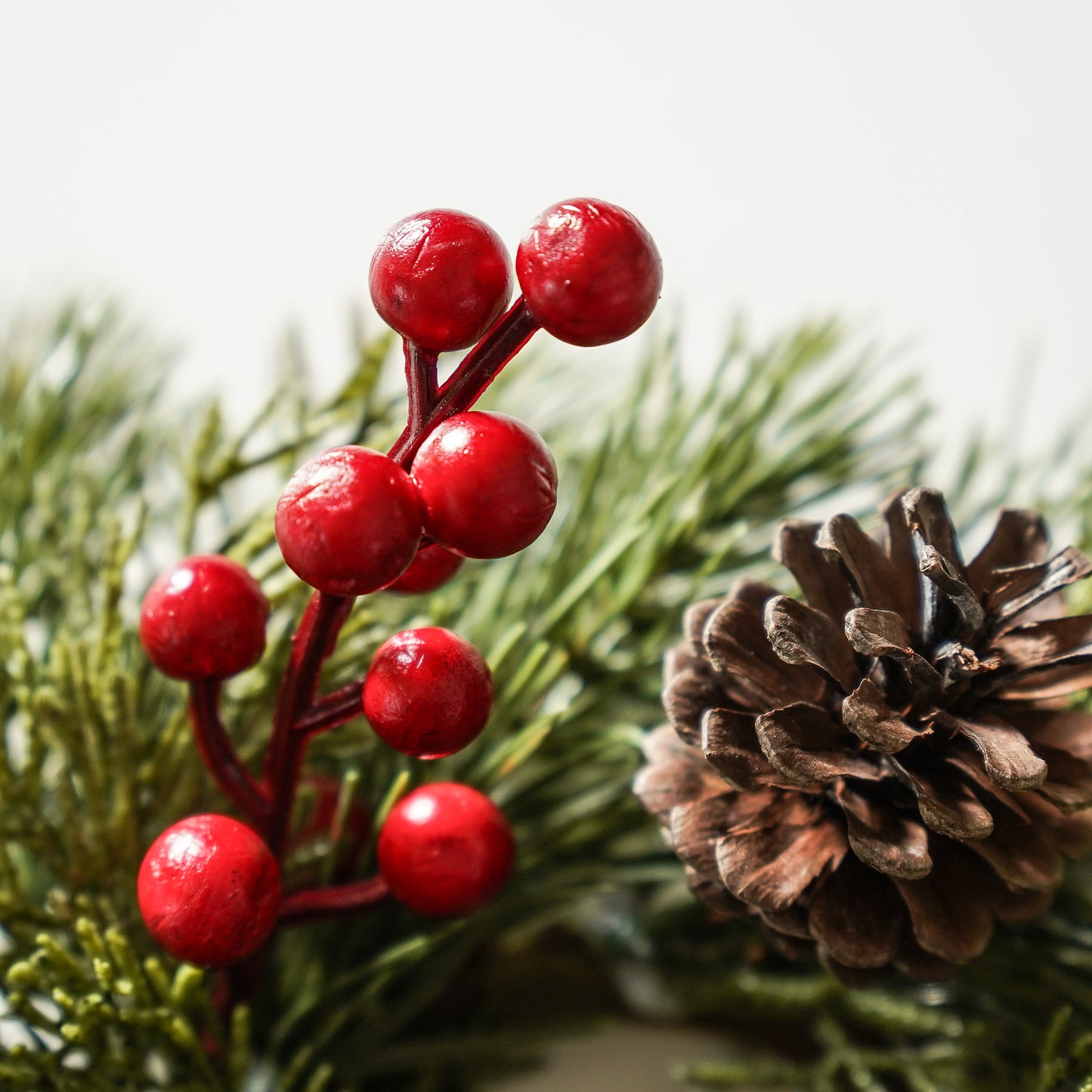 Faux Holiday Candle Ring with Pinecones & Red Berries