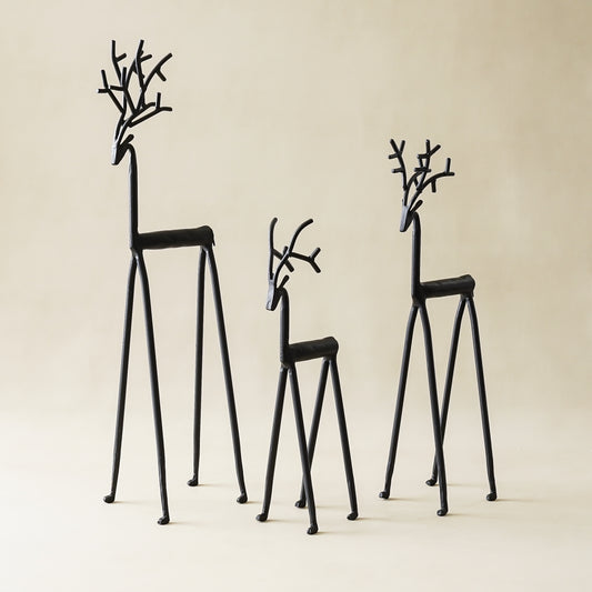 Modern Black Iron Reindeer Trio | Set of 3