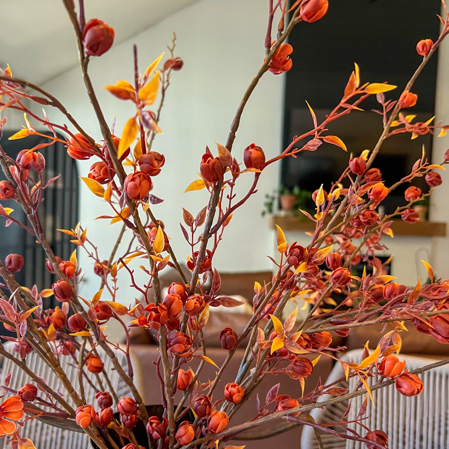 Burnt Orange Bud Branch | Faux Fall Stem