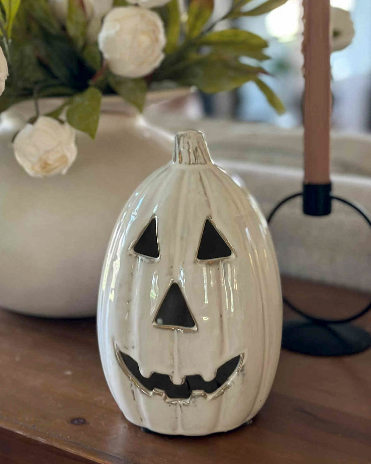 Scratch & Dent* | Tall White Ceramic Jack-O-Lantern