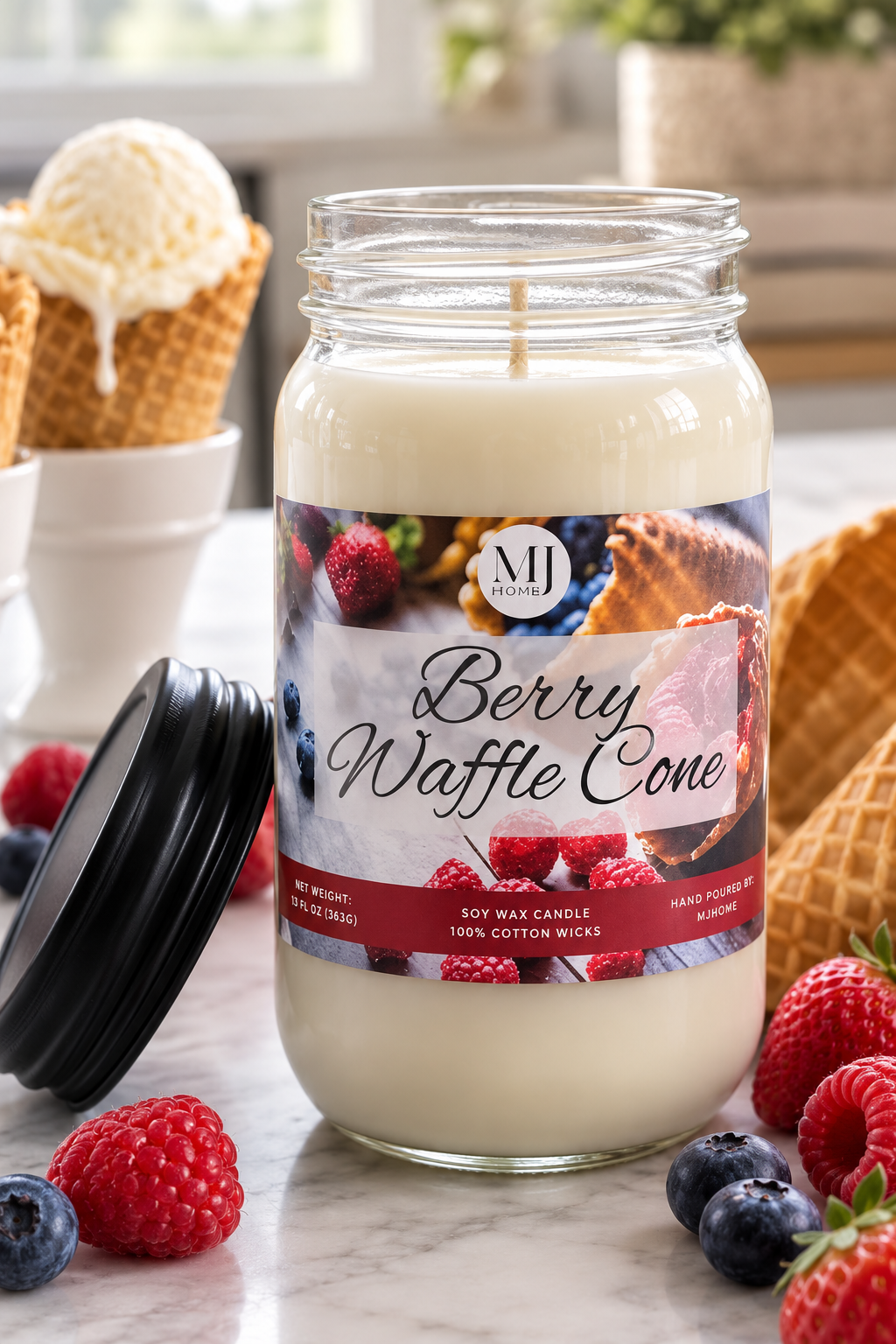 Berry Waffle Cone | Mason Jar Candle