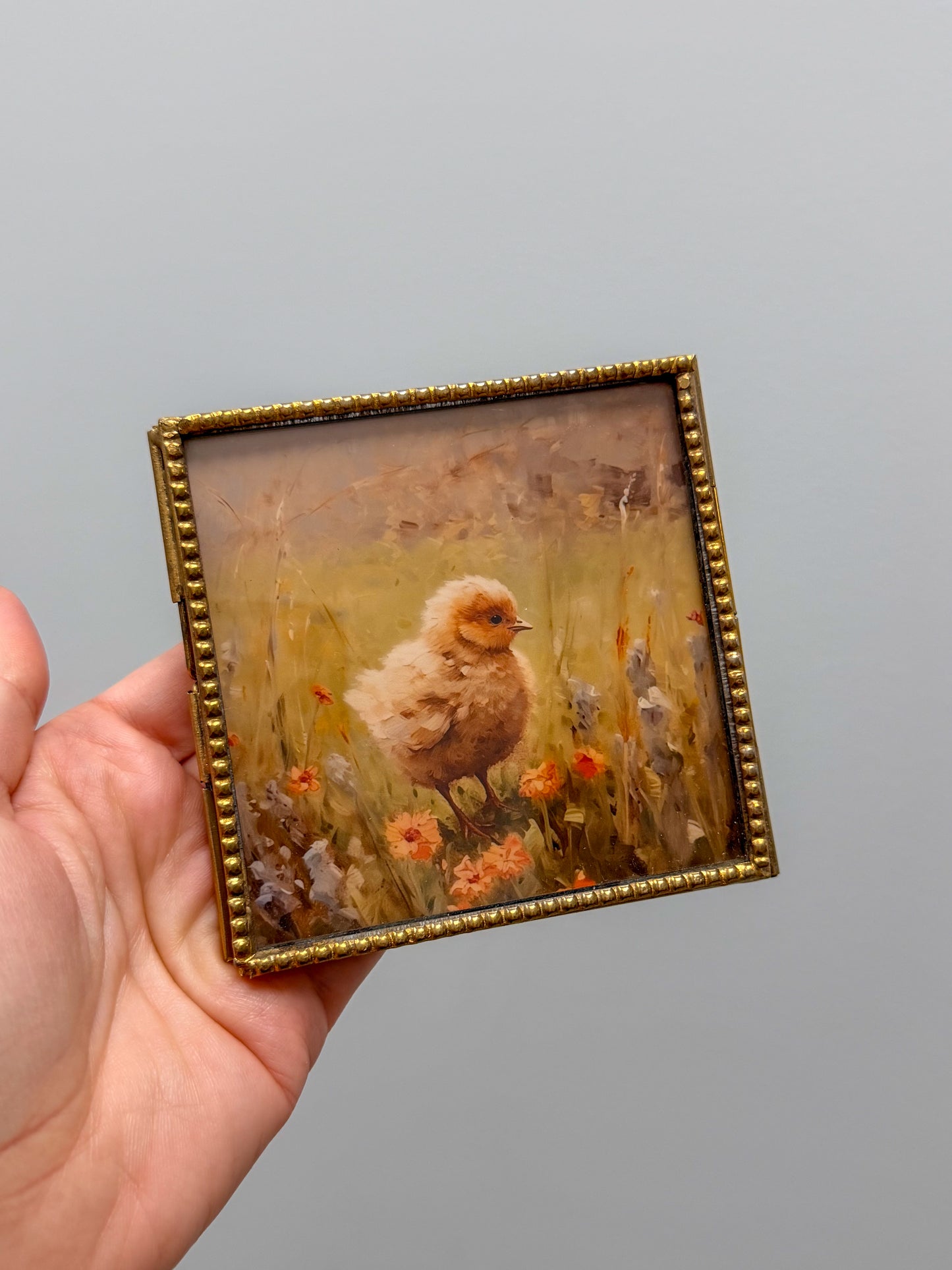 Baby Chick Print | 4" Brass Frame