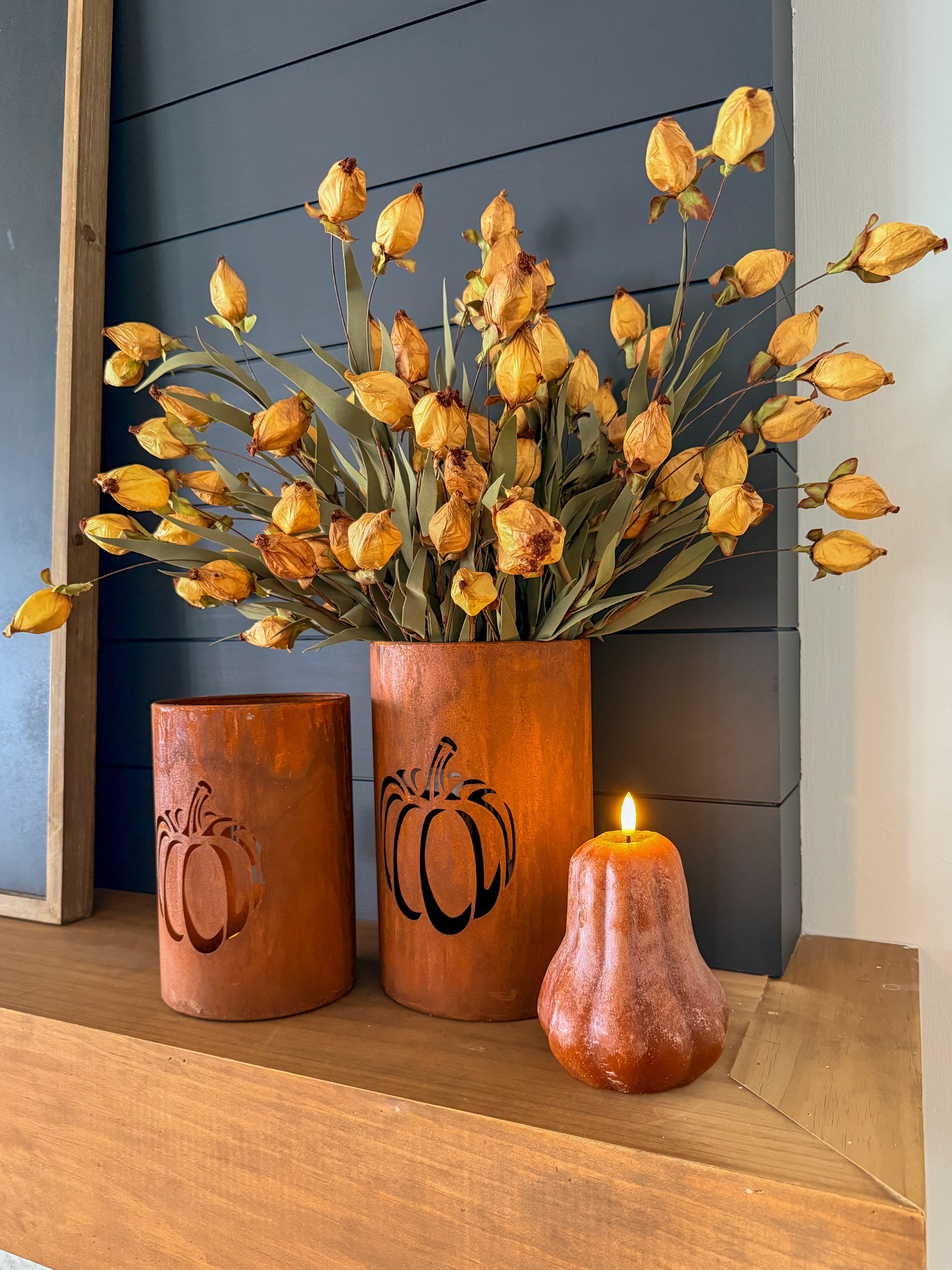 Punched Pumpkin Metal Lanterns | Set of 2