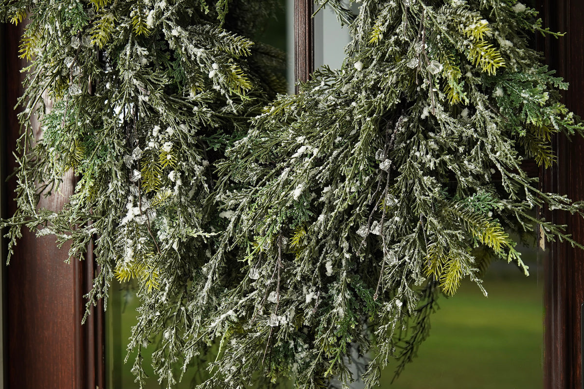 Snow-Covered Cascading Evergreen Wreath