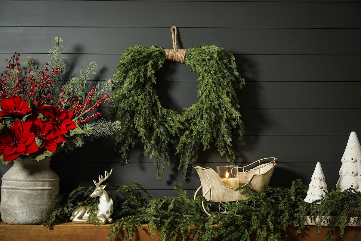 Soft-Touch Cascading Evergreen Wreath