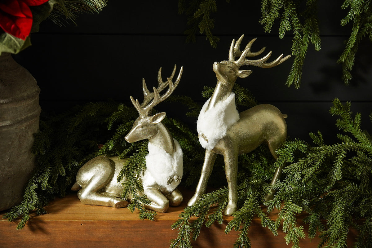 Champagne Gold Deer Figurines | Set of 2