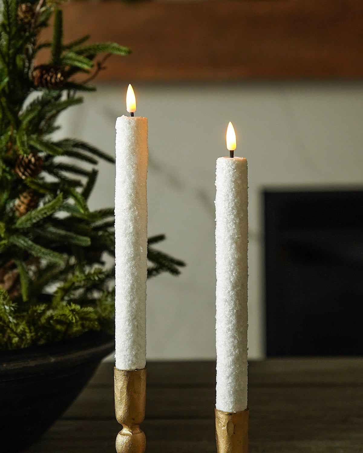 Snowy Flameless LED Taper Candle Set