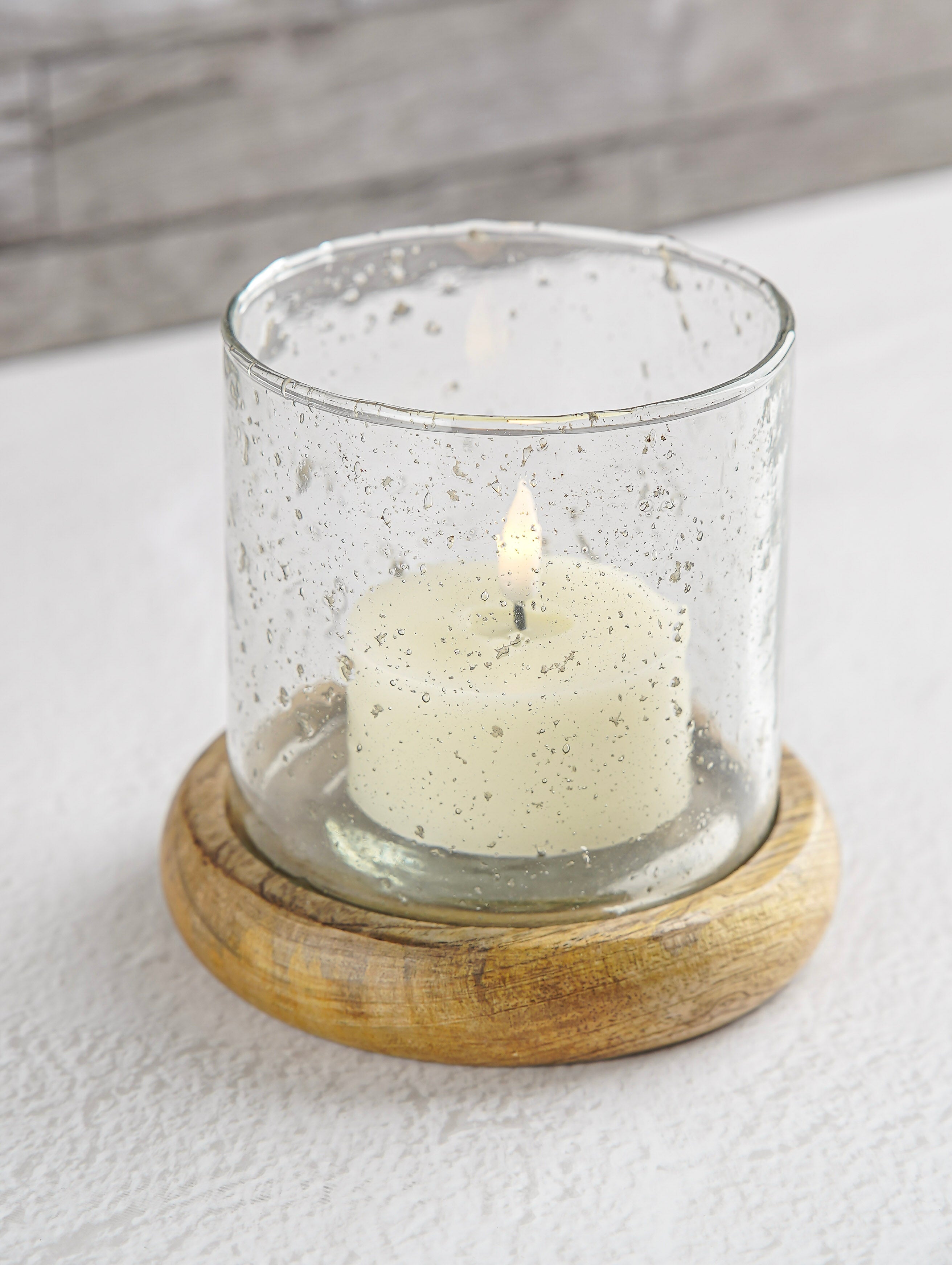 Natural Wood & Speckled Glass Holder