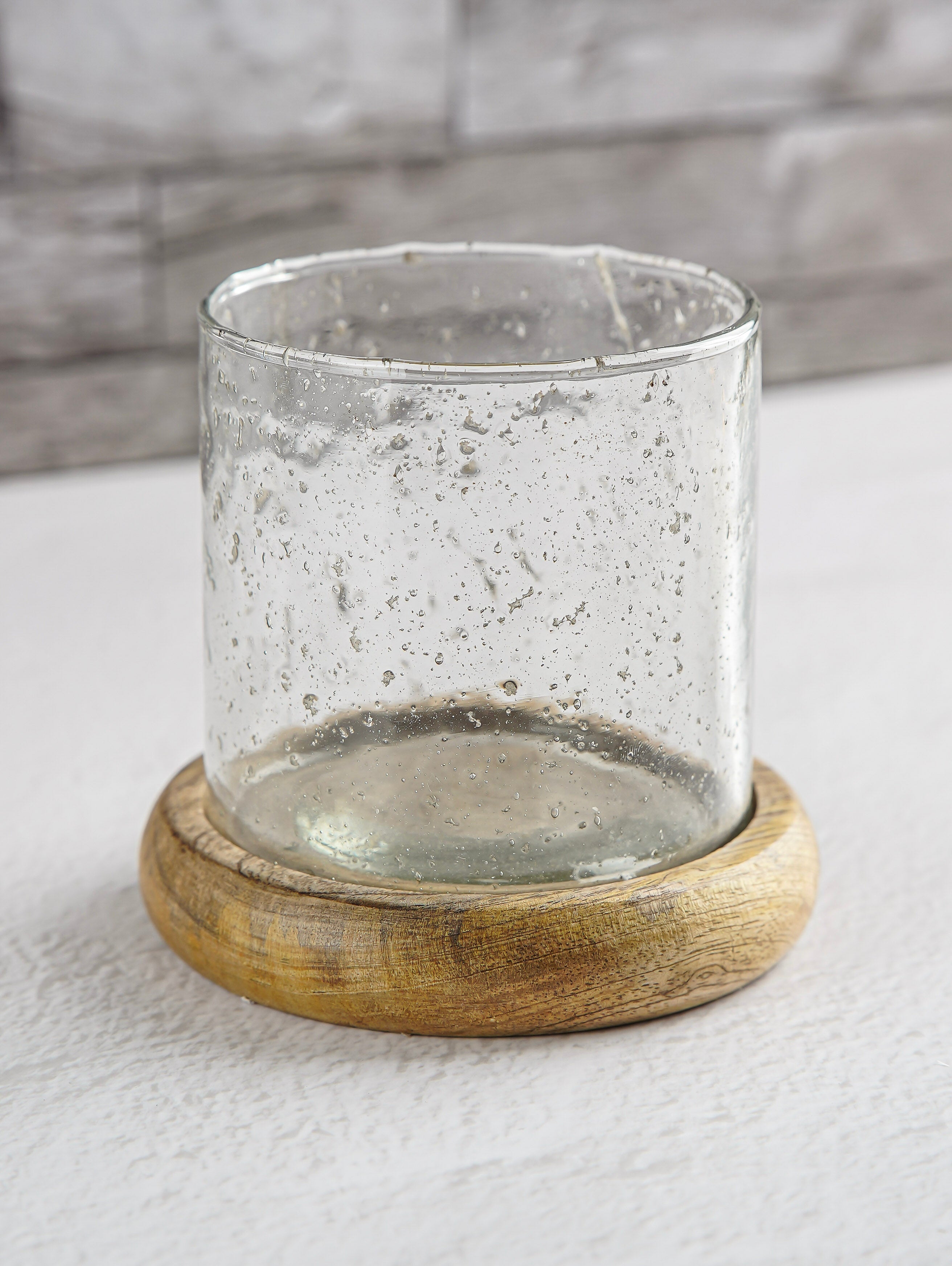 Natural Wood & Speckled Glass Holder