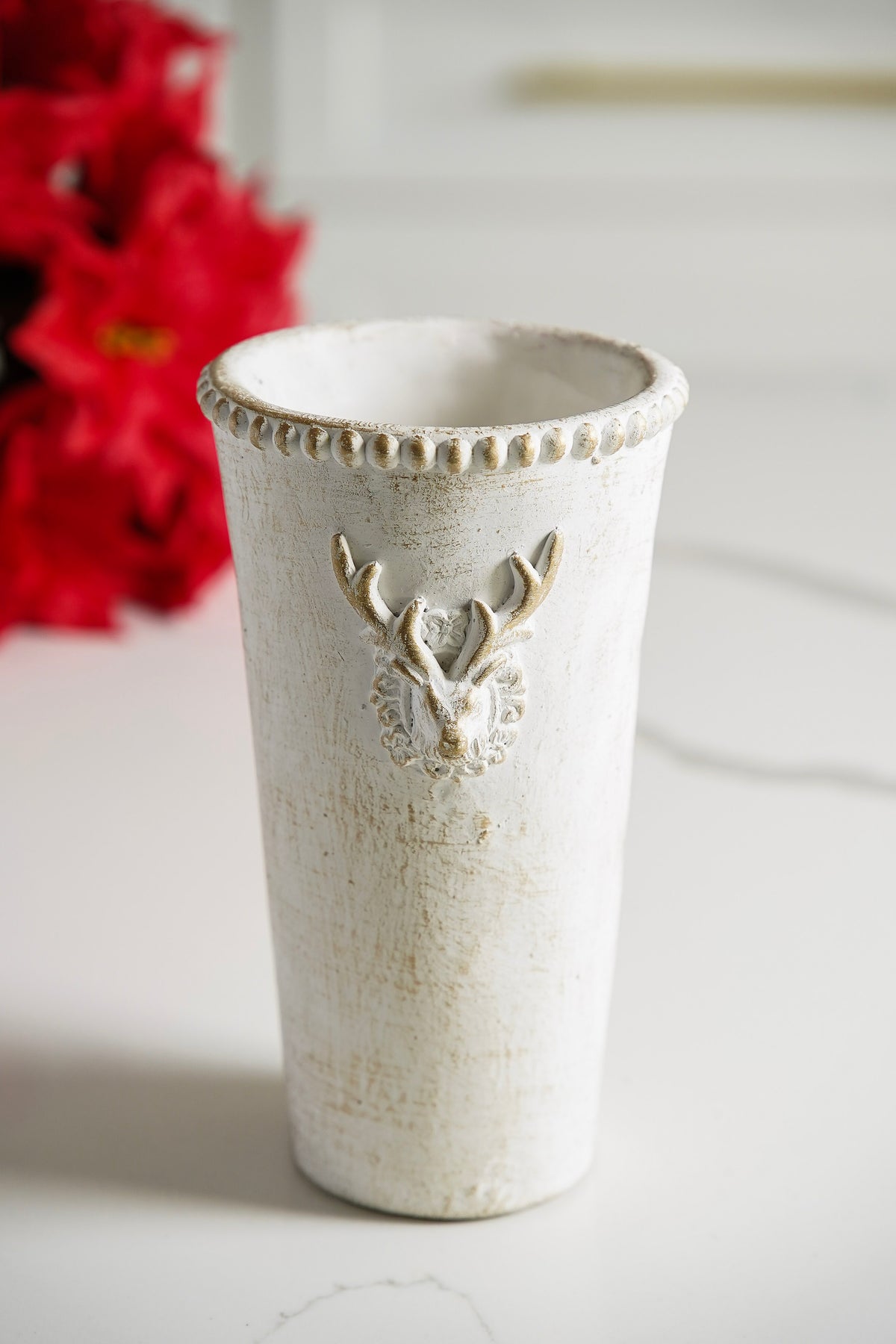 Antique Gold Wash Deer Cement Vase