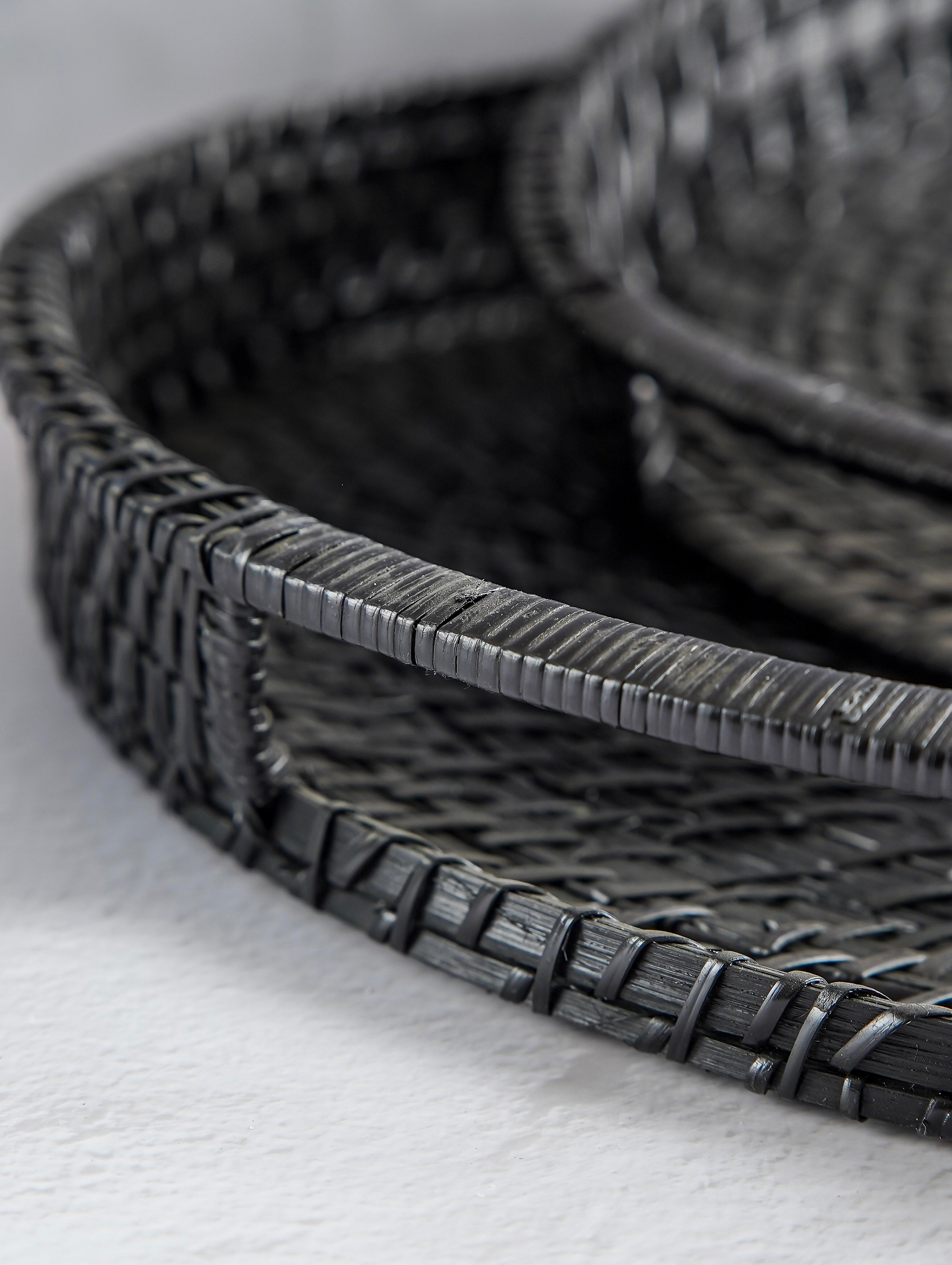 Black Hand-Woven Bamboo Tray