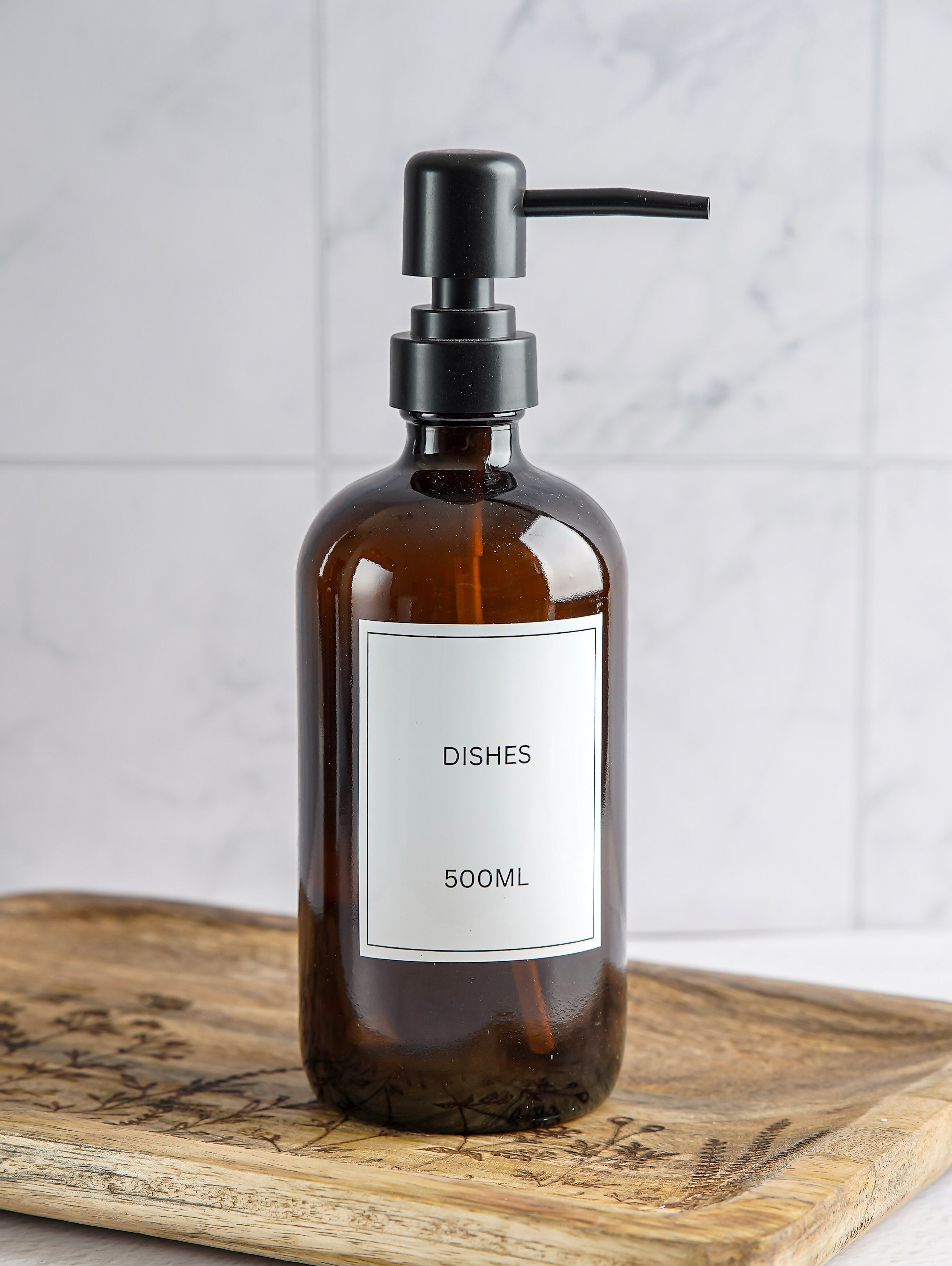 Amber Glass and Black Soap Pump