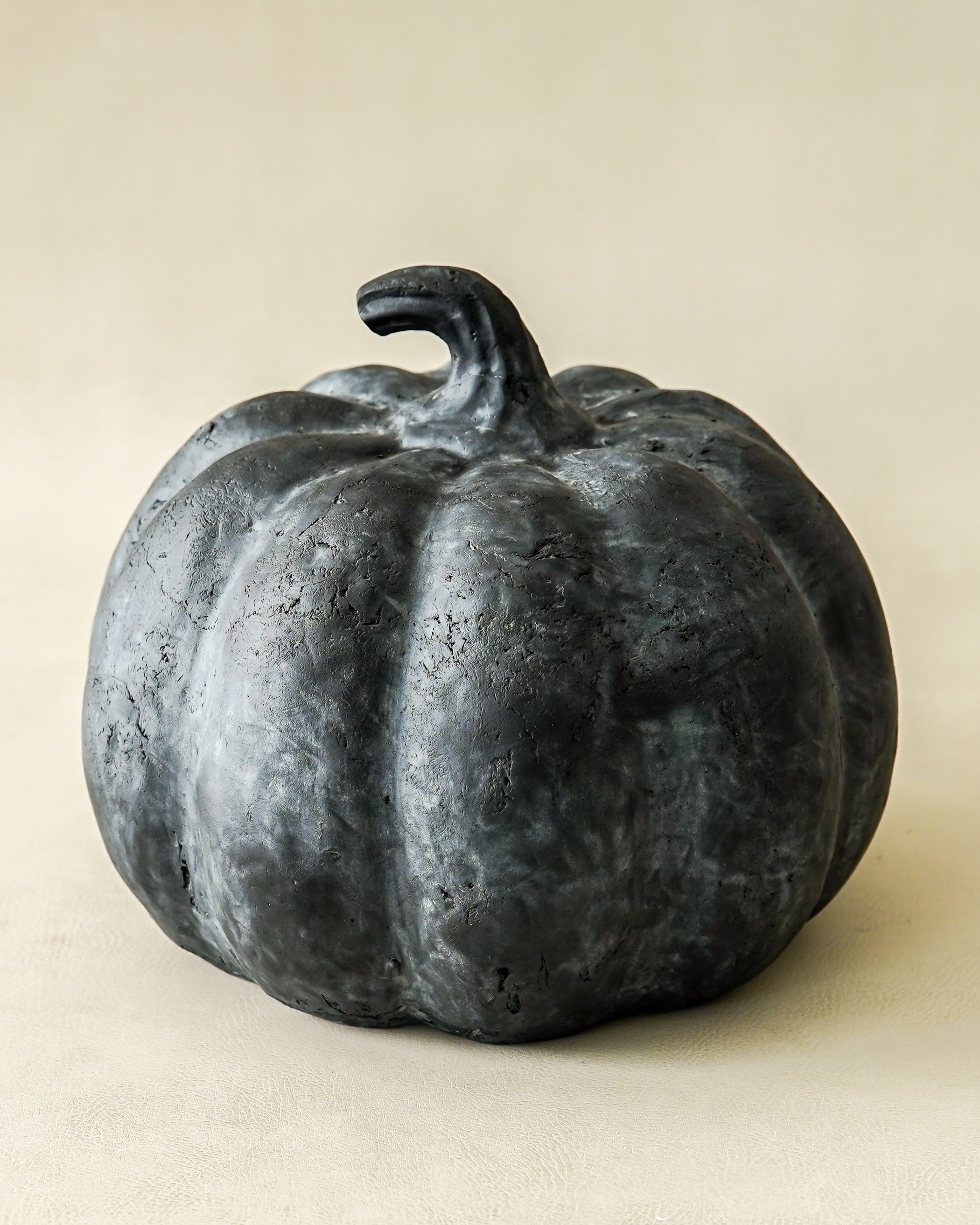 Black pumpkin on a beige background