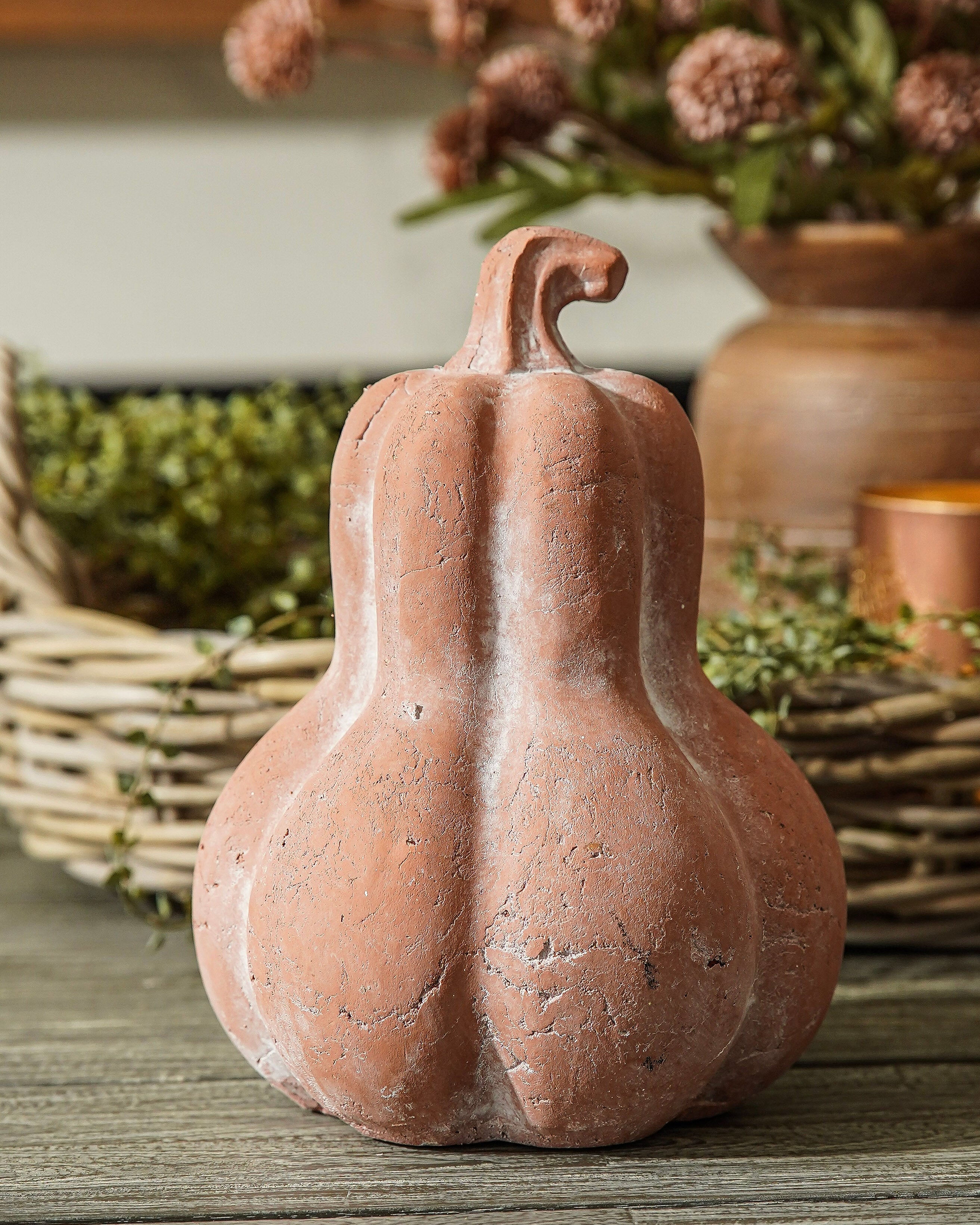 Whitewashed Terracotta Gourd | Large