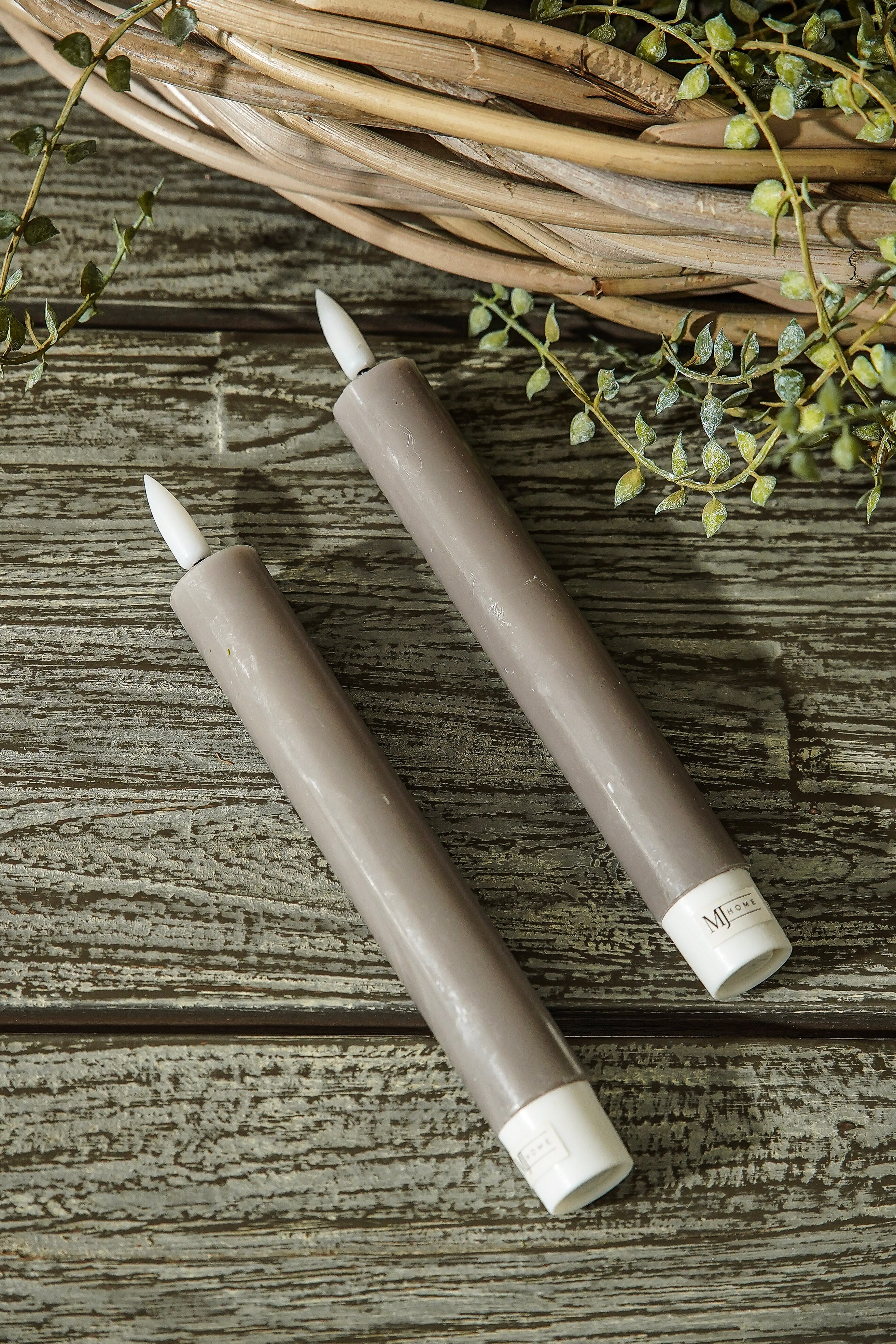 Taupe Flameless Taper Candle Set