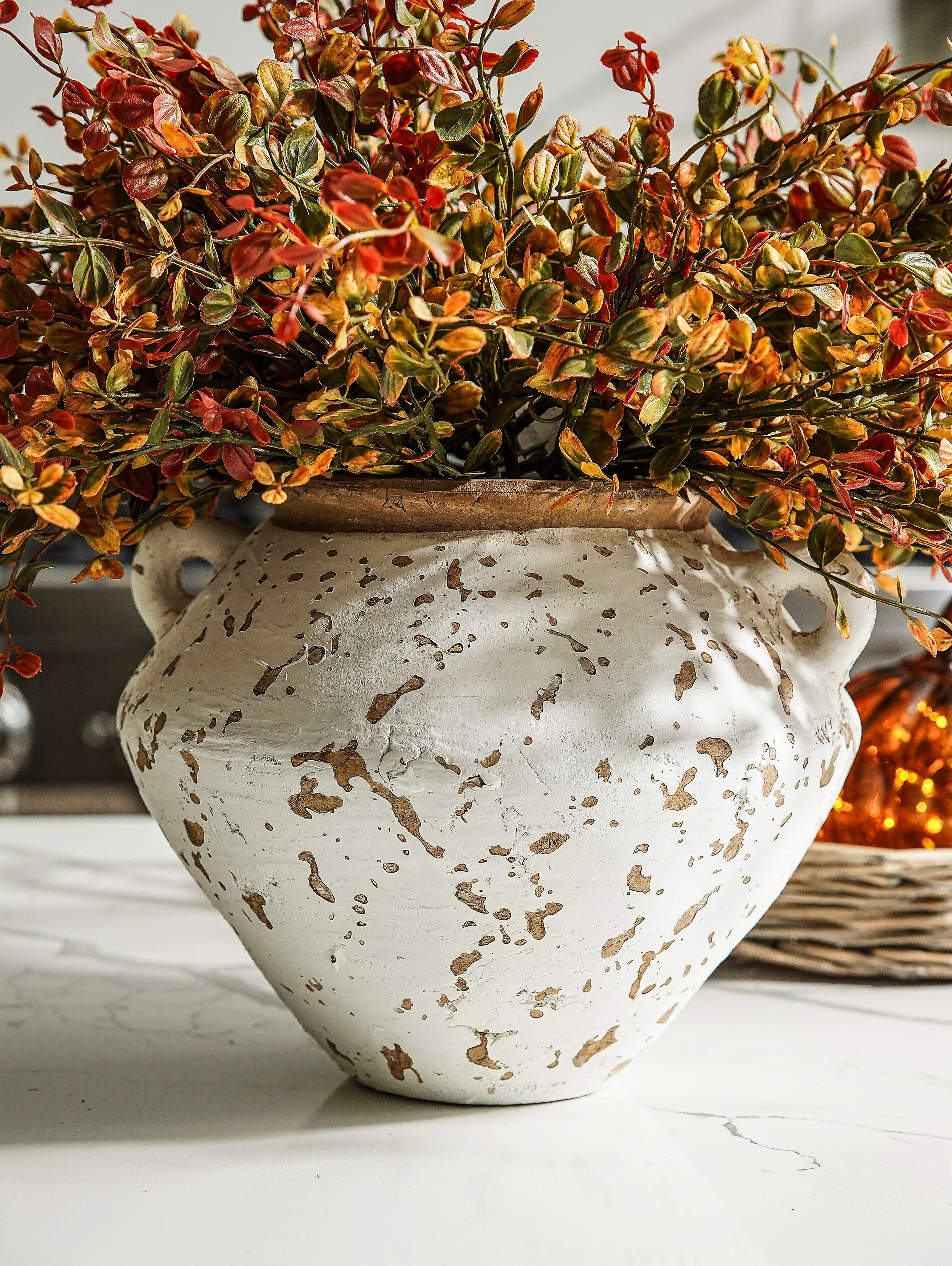 Distressed Two Handle Terra Cotta Vase