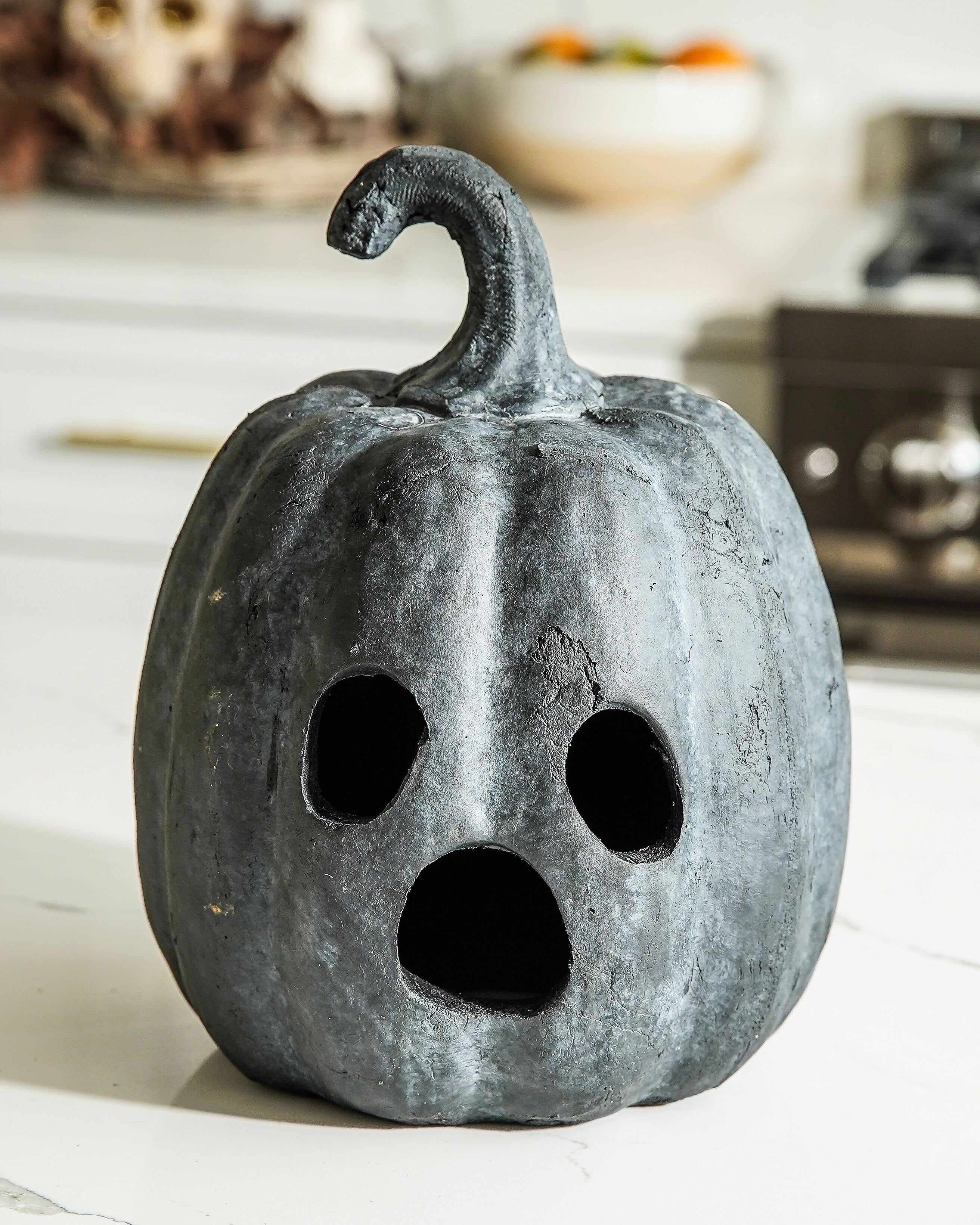 Black Terracotta Ghost Face Pumpkin