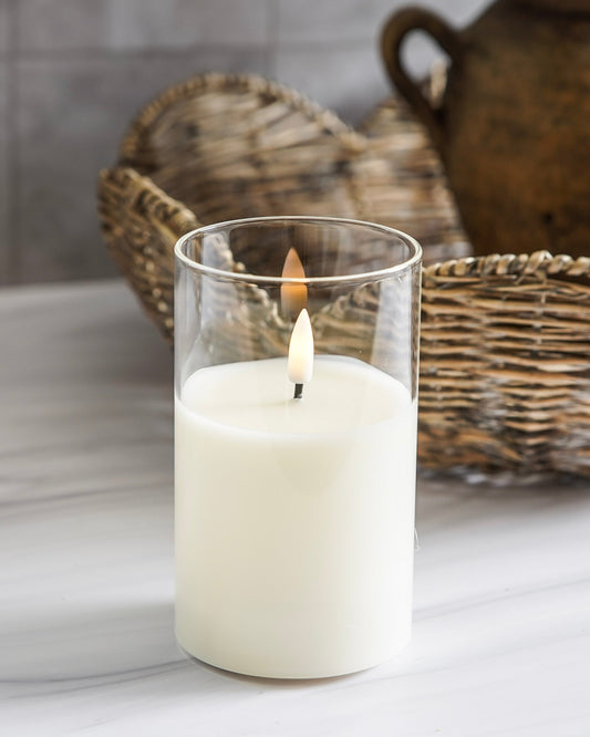 Glass Ivory Flameless Pillar Candle