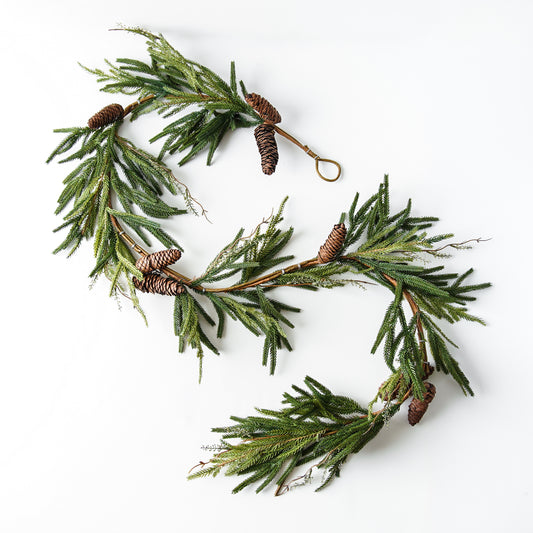 Real Touch Evergreen Pine Garland with Mini Green Berries – 6ft