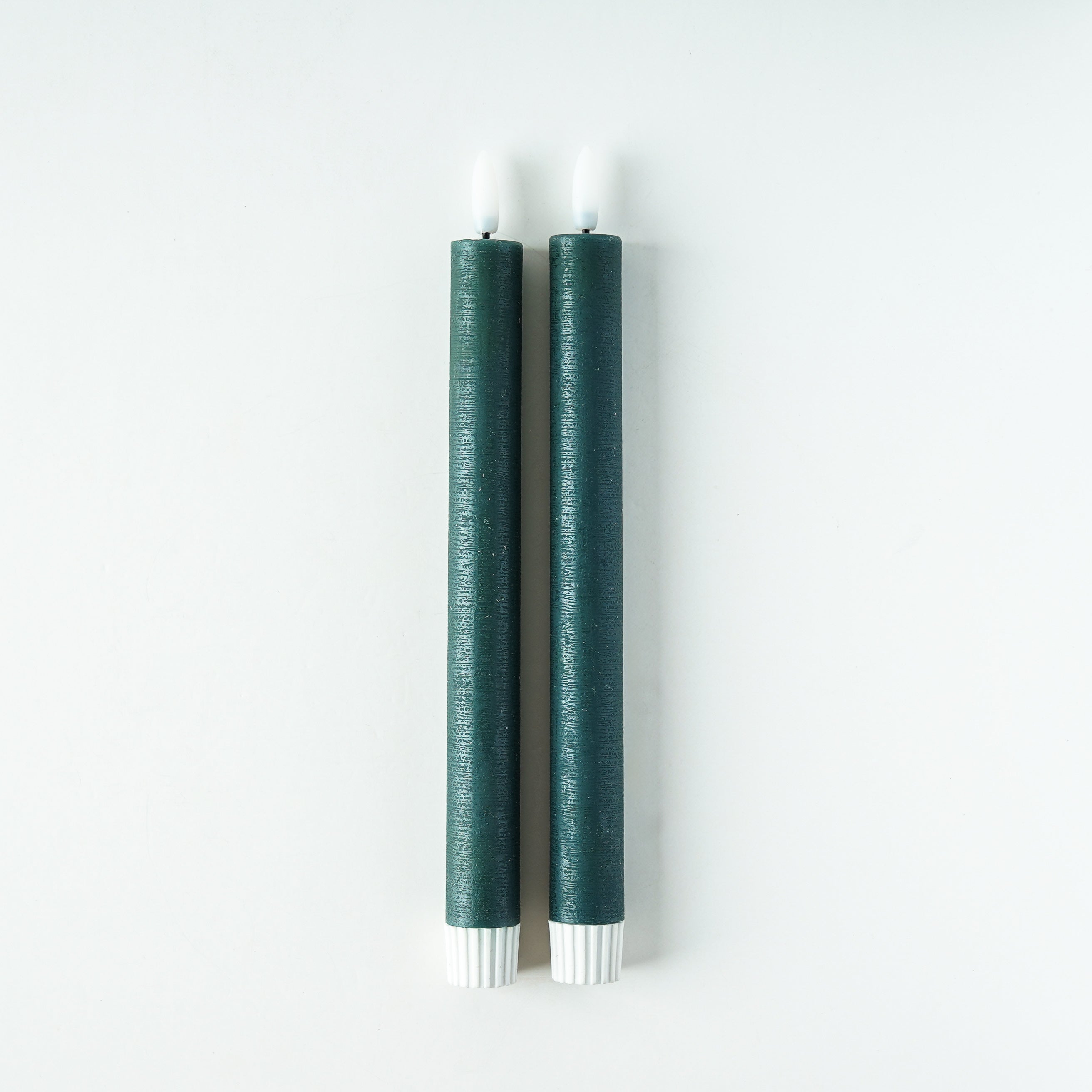 Textured Green Flameless Taper Candle | Set of 2