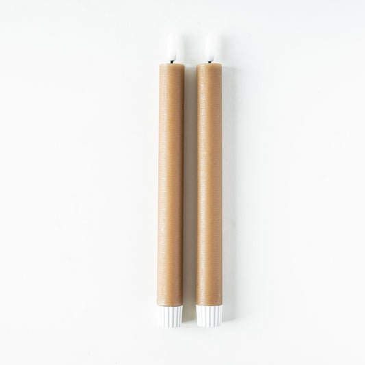 Textured Taupe Flameless Taper Candle | Set of 2