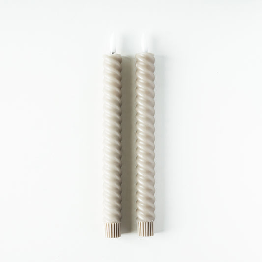 Spiral LED Taper Candle Set | Taupe