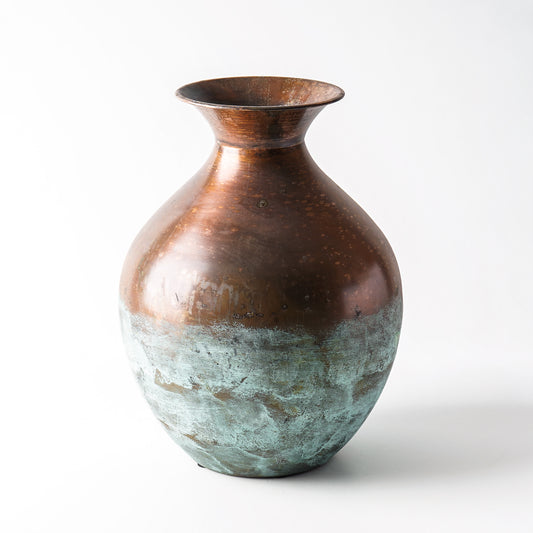 Distressed Copper Patina Vase | Round Metal Accent