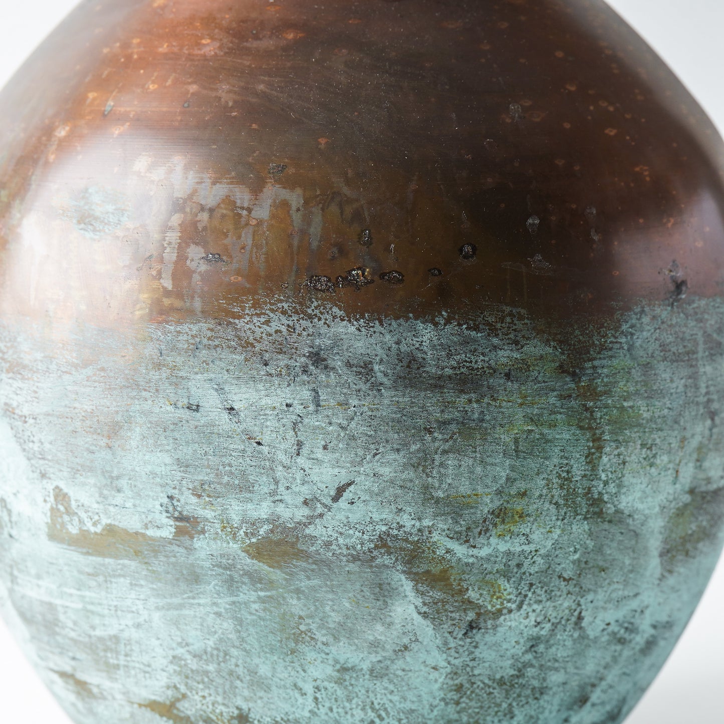Distressed Copper Patina Vase | Round Metal Accent