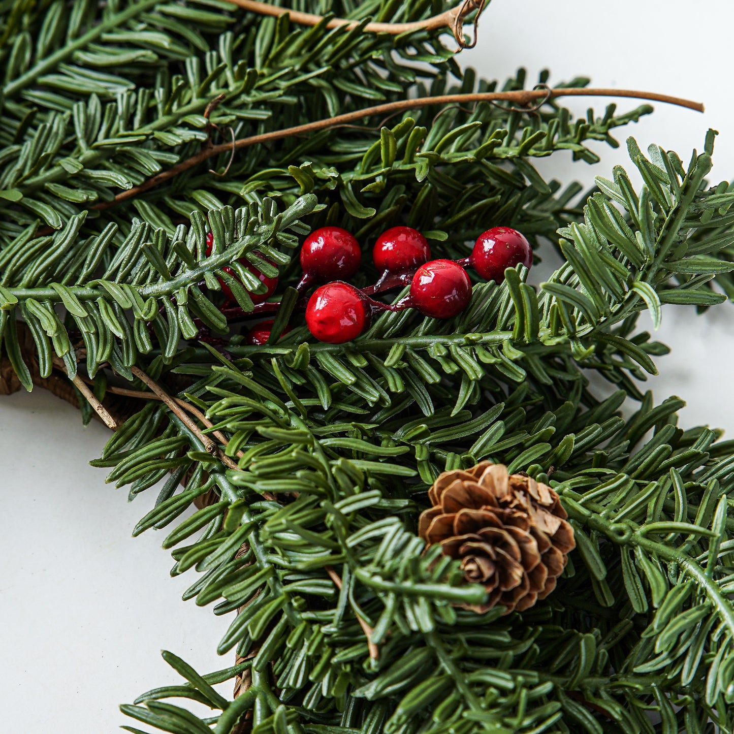 Real Touch Pine & Red Berry Candle Ring – 16”