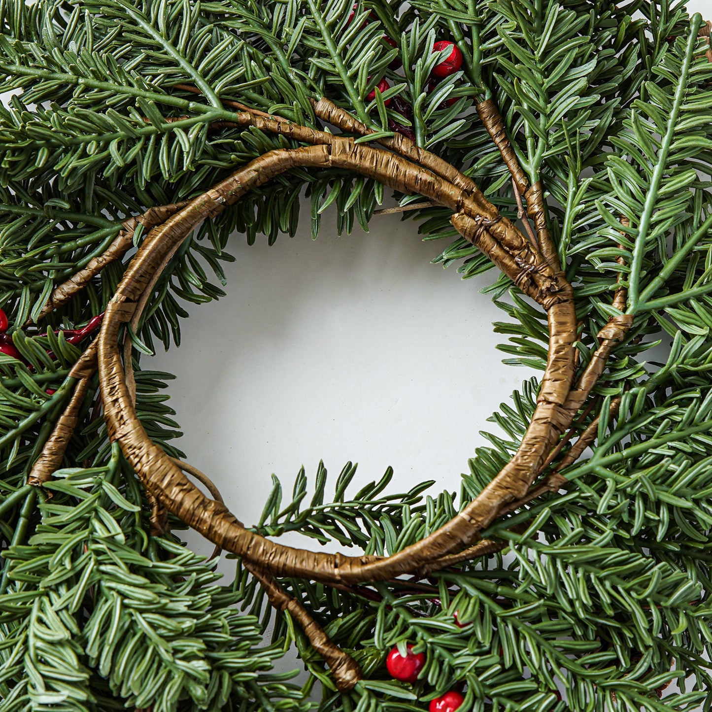 Real Touch Pine & Red Berry Candle Ring – 16”