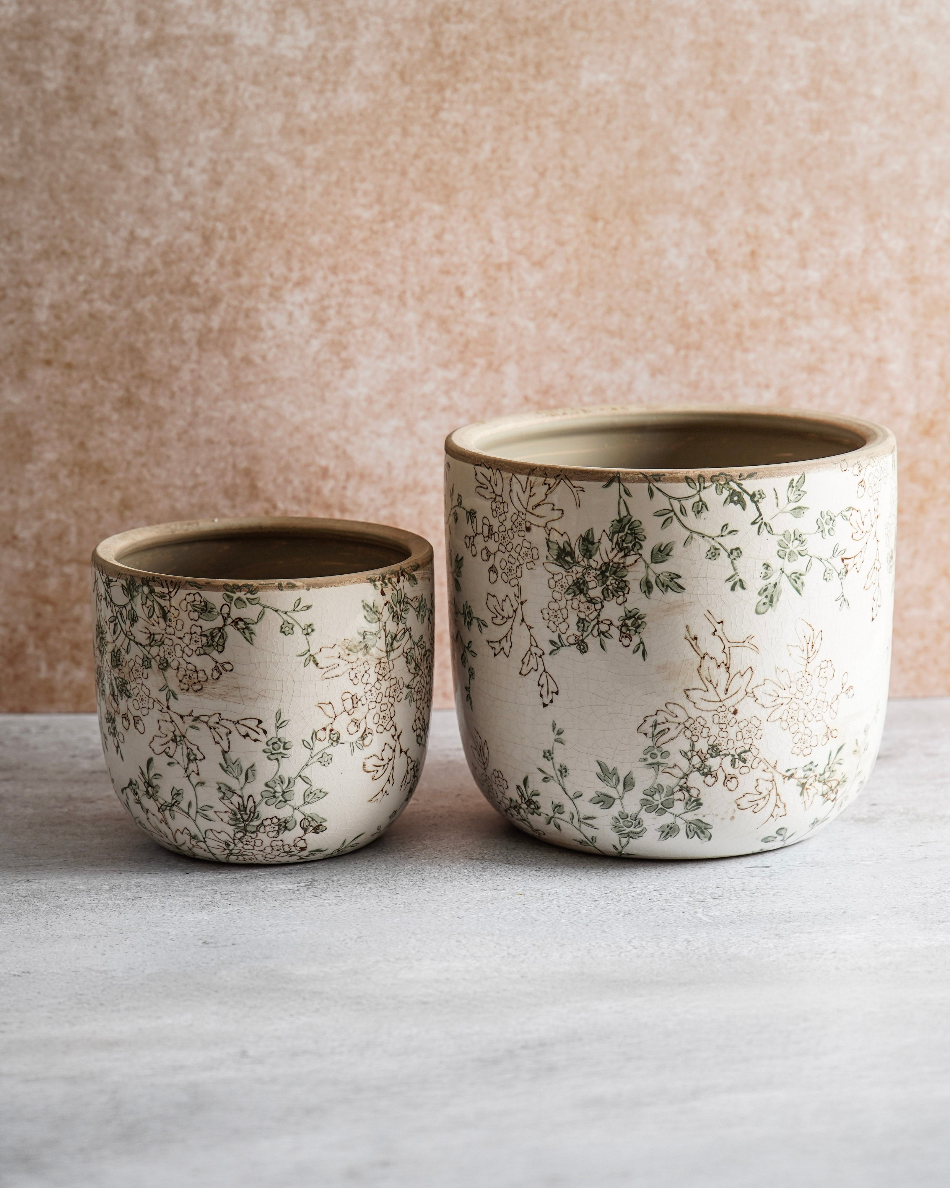 Distressed Vintage Floral Pots