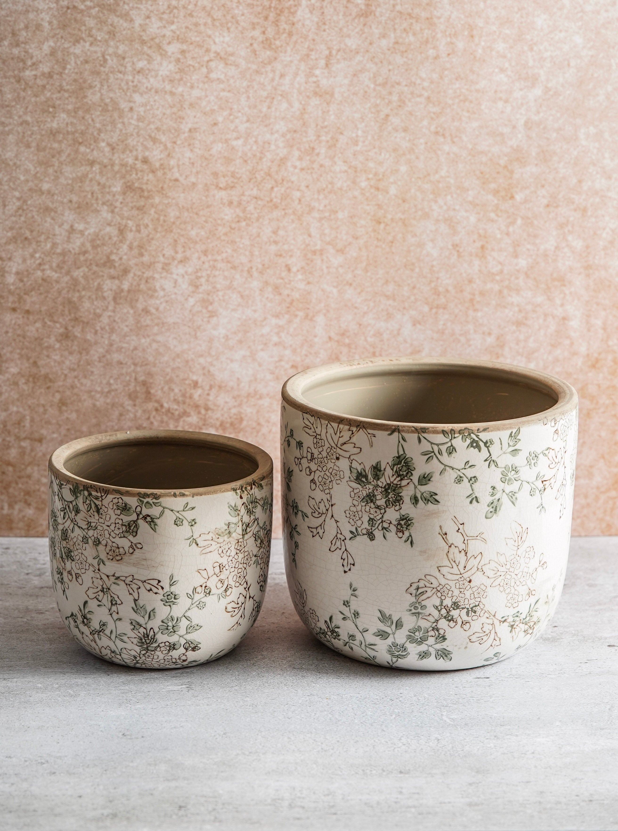 Distressed Vintage Floral Pots