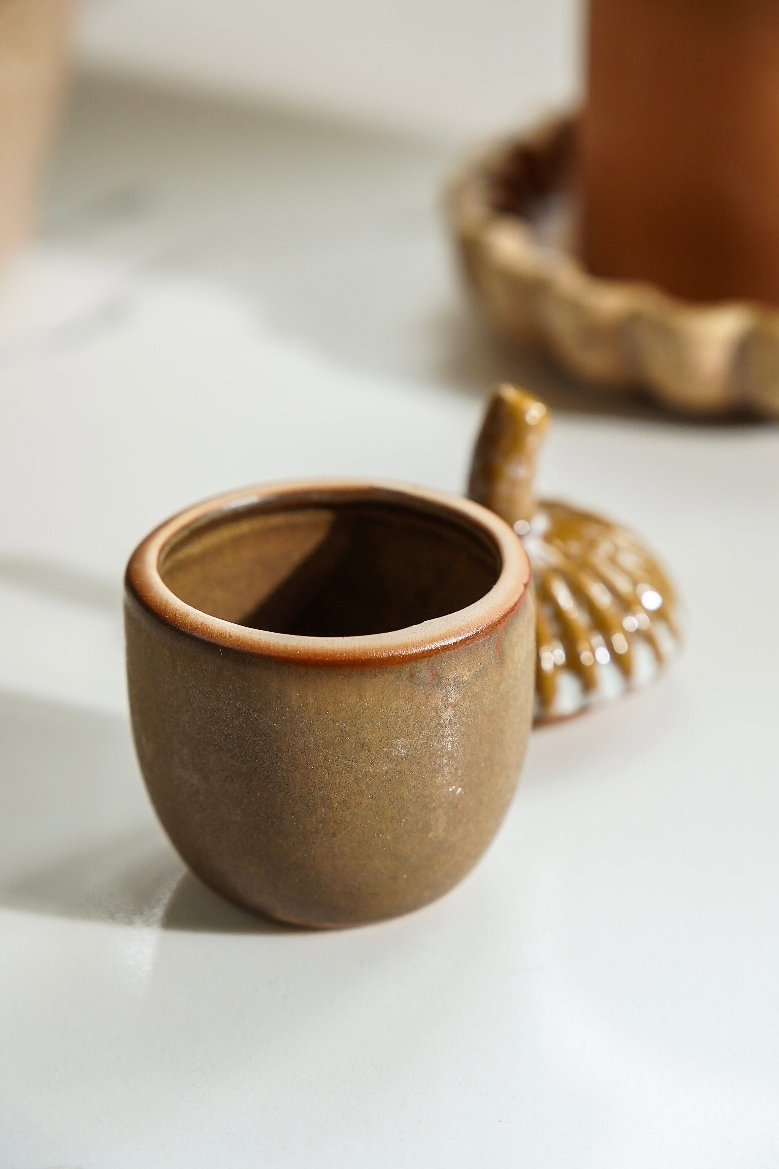 Stoneware Acorn Shaped Jar