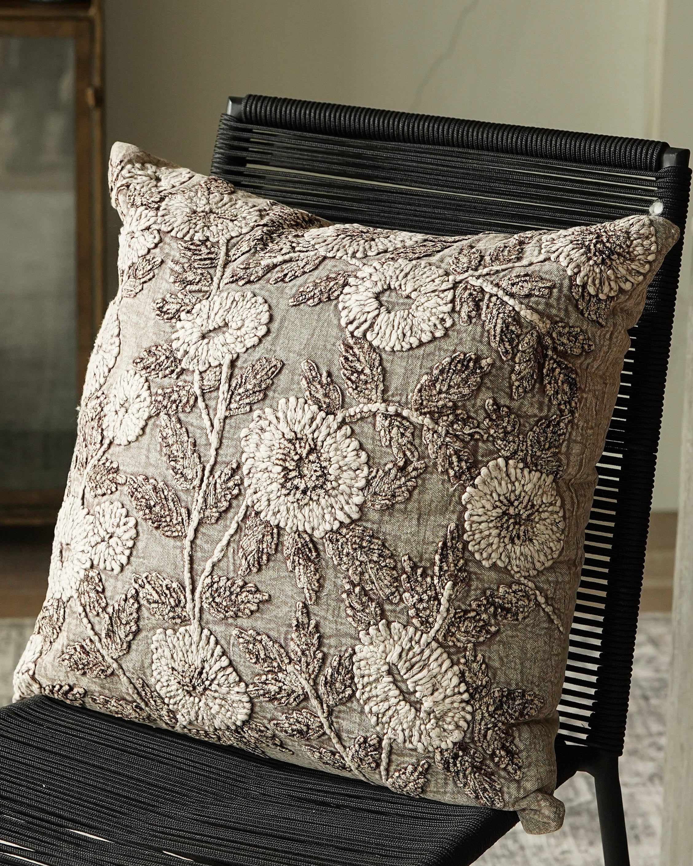 Floral Embroidered Pillow