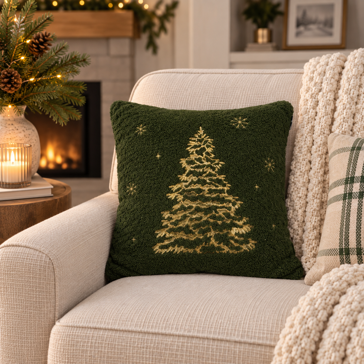 Green Bouclé Christmas Tree Pillow