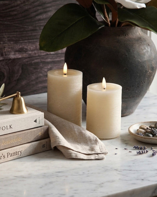 Beige Textured Flameless Pillar