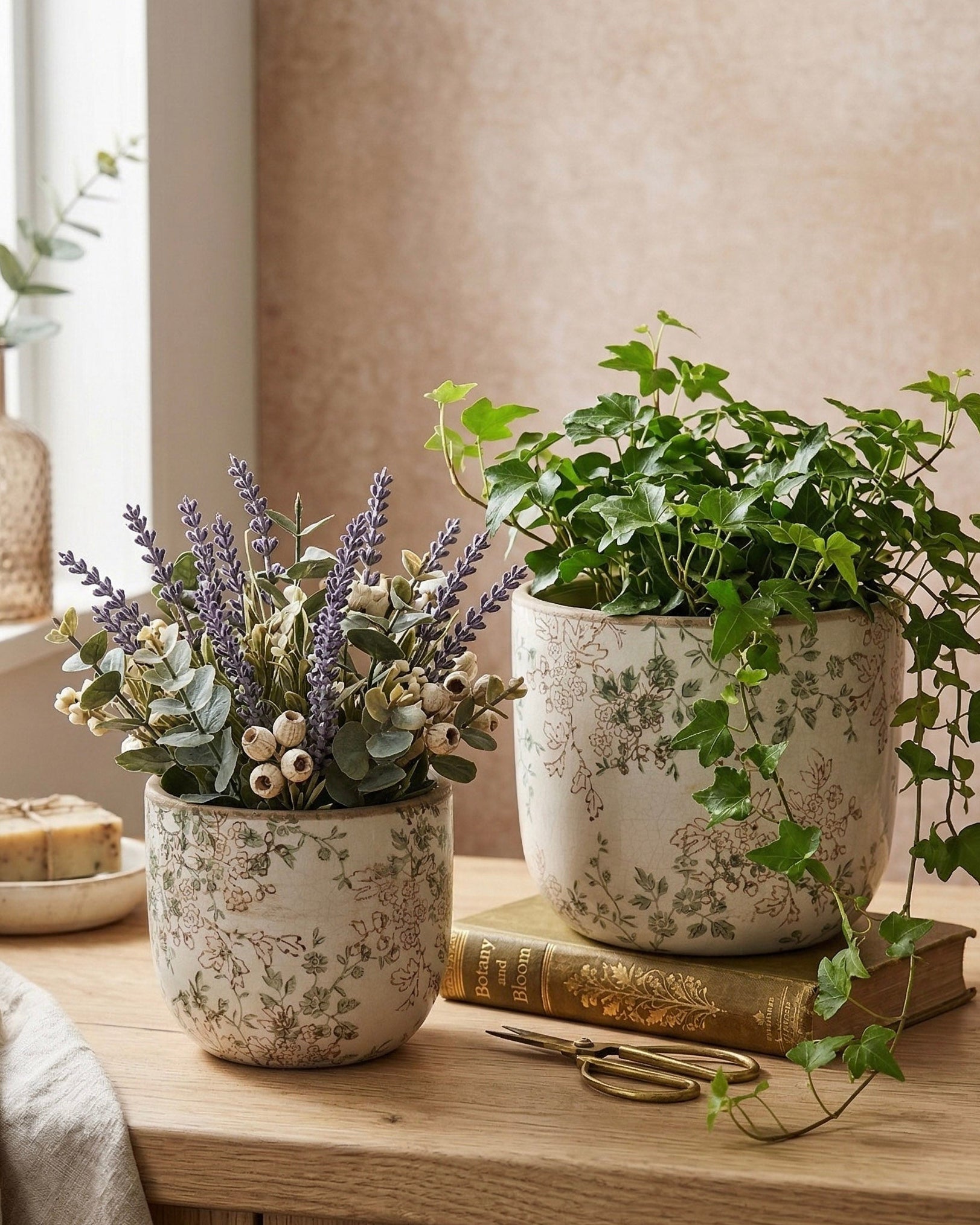 Distressed Vintage Floral Pots
