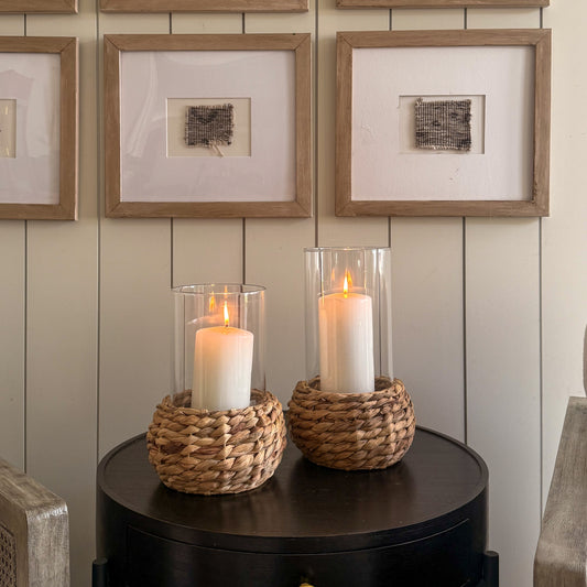 Seagrass Wrapped Glass Hurricane