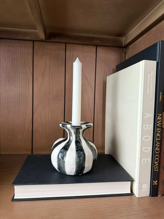 Black Striped Ceramic Candleholder