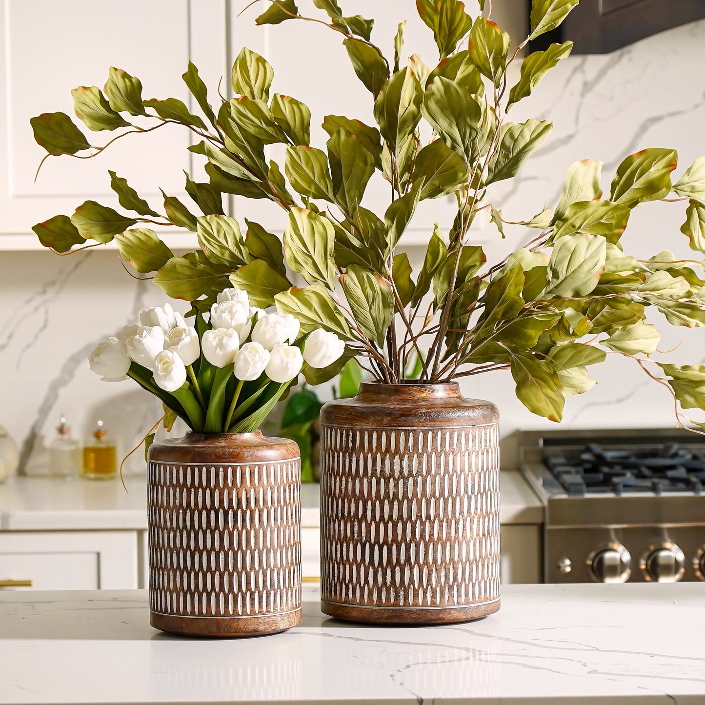 Hand Made Carved Wood Vase