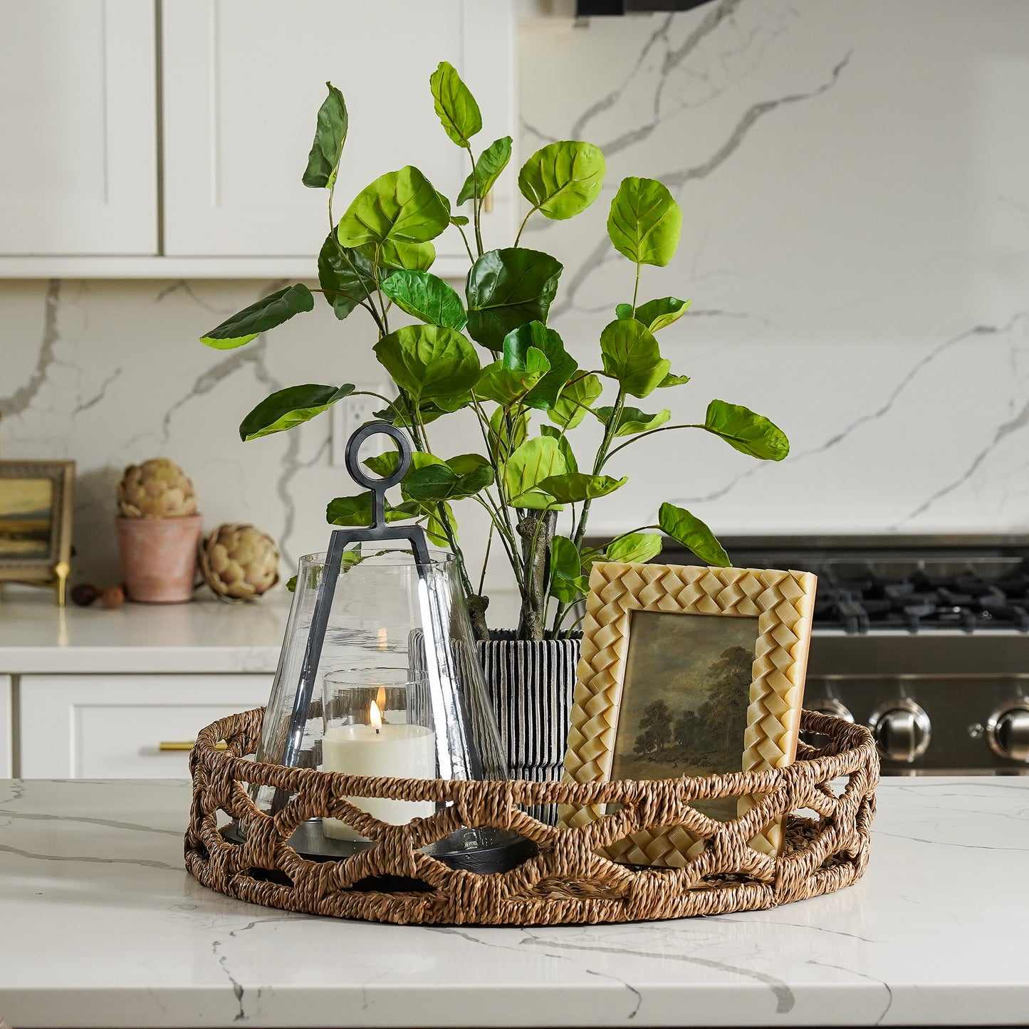 Black & Beige Ribbed Planter