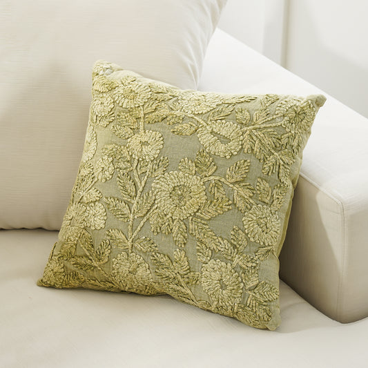 Sage Floral Embroidered Pillow