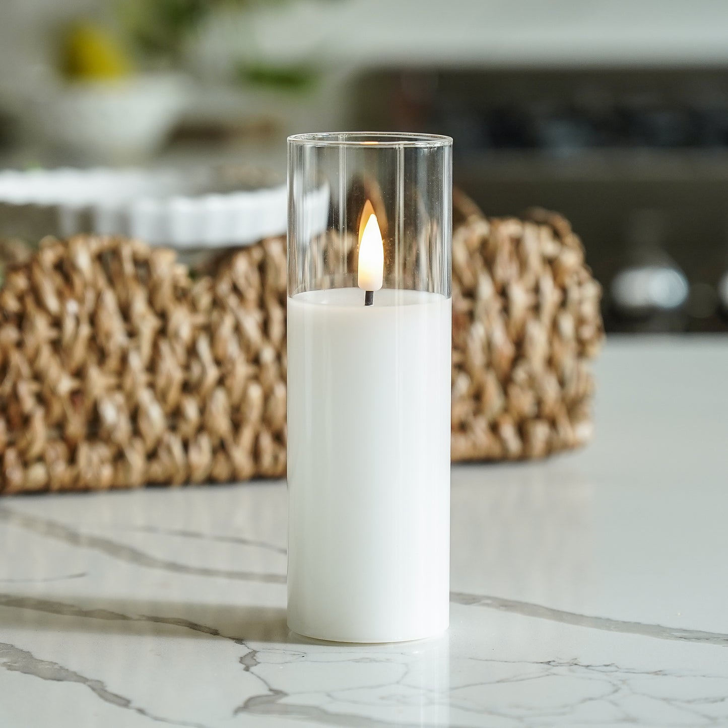 Glass Flameless White Candles