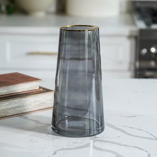 Harlan Smoked Glass Vase | Gold Rim Modern Accent