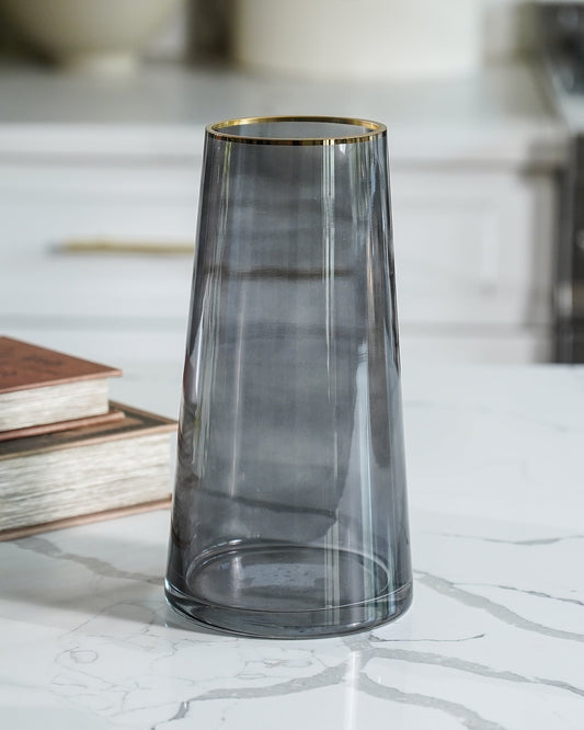 Harlan Smoked Glass Vase | Gold Rim
